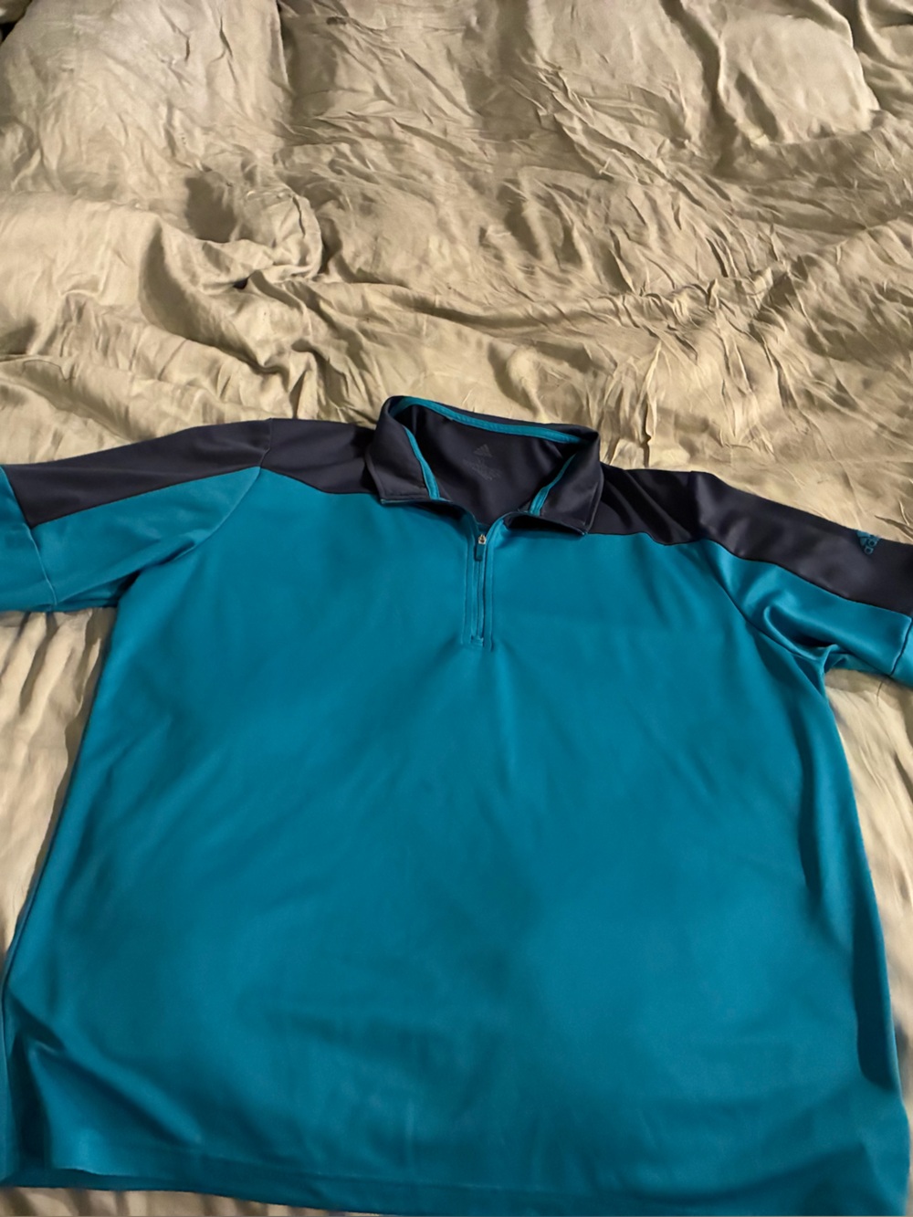 Men’s Adidas Teal Long-Sleeve Quarter-Zip Top - Teal and Navy